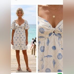 Retro Cottage Medium Whimsical Coastal Novelty Artisy Beach Weekend Dress New